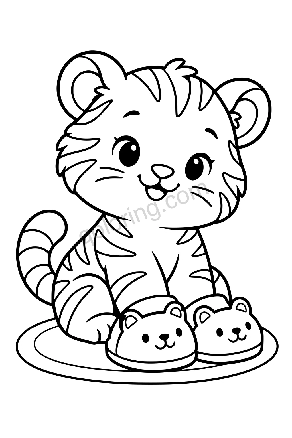 Black outline coloring page: Tiger Cub in Big Slippers.