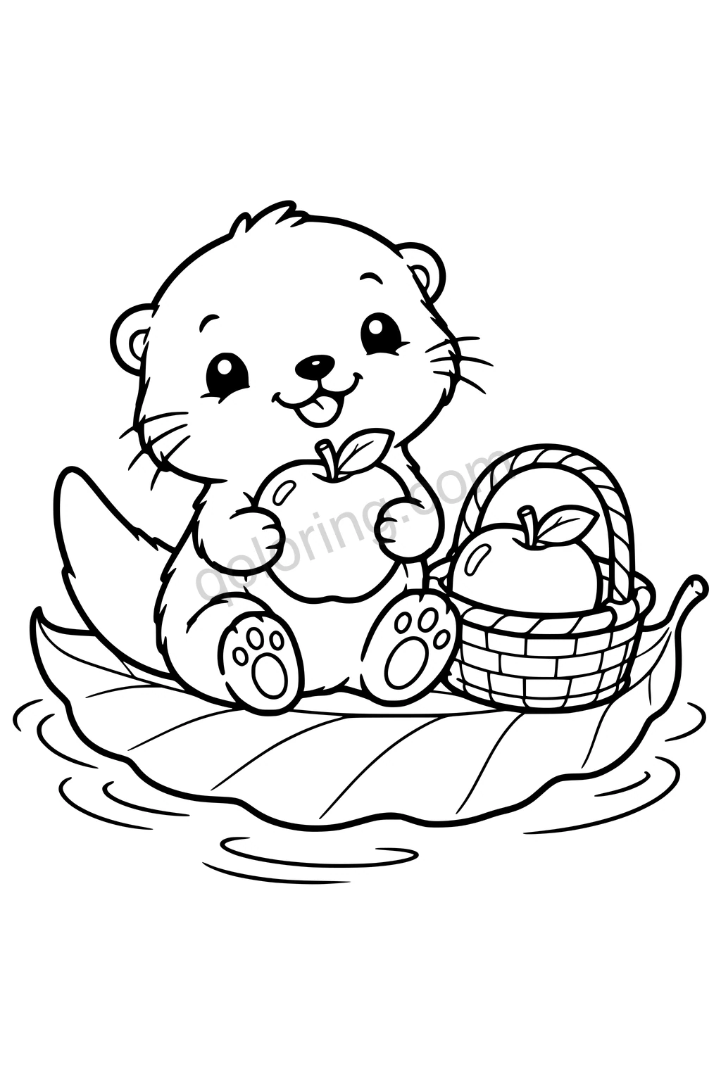 Black outline coloring page: Otter's Floating Picnic.