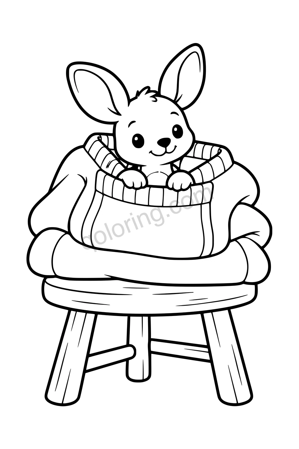 Black outline coloring page: Baby Kangaroo in a Cozy Sweater.