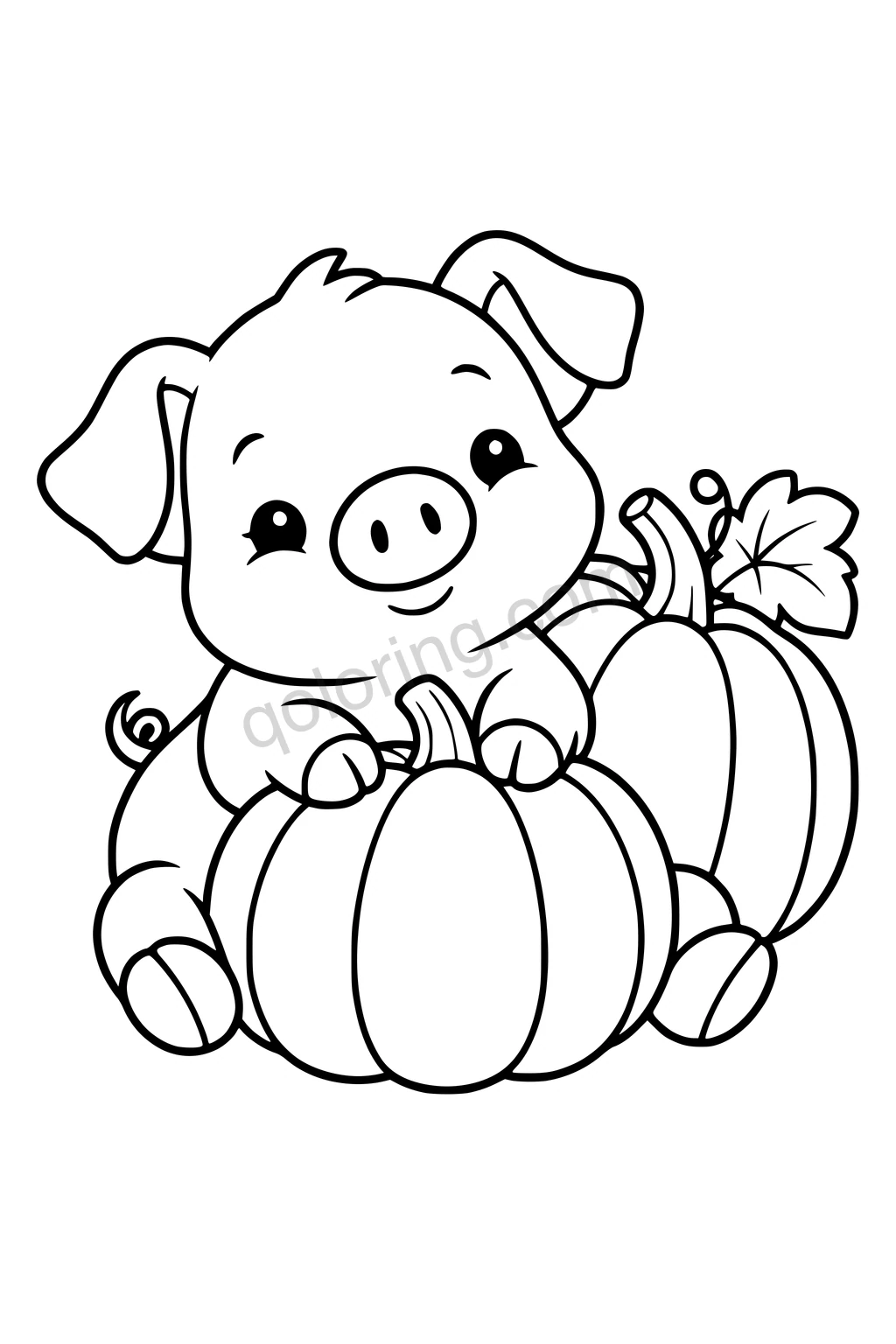 Black outline coloring page: Piglet in a Pumpkin Patch.
