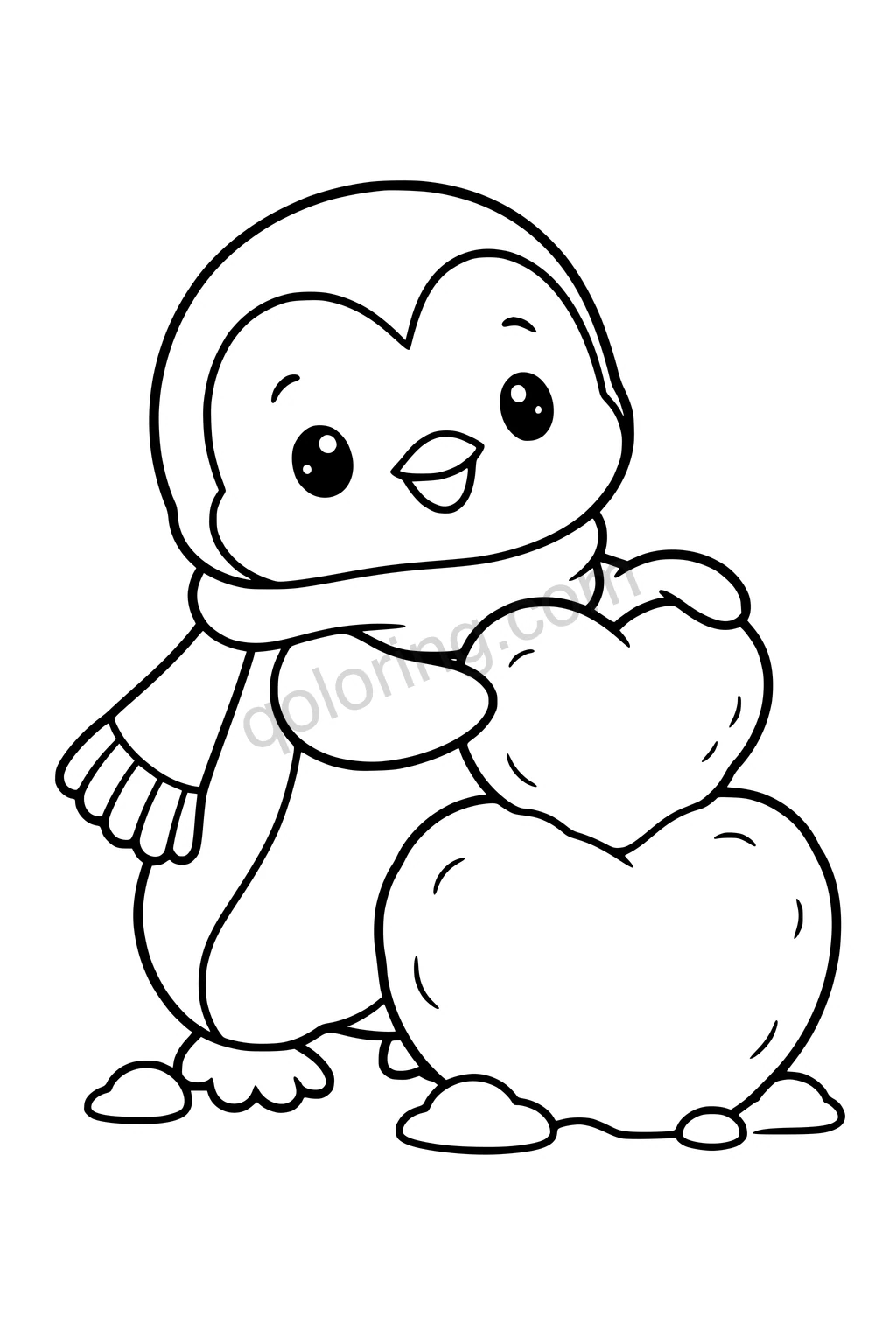 Black outline coloring page: Penguin with a Knitted Muffler.