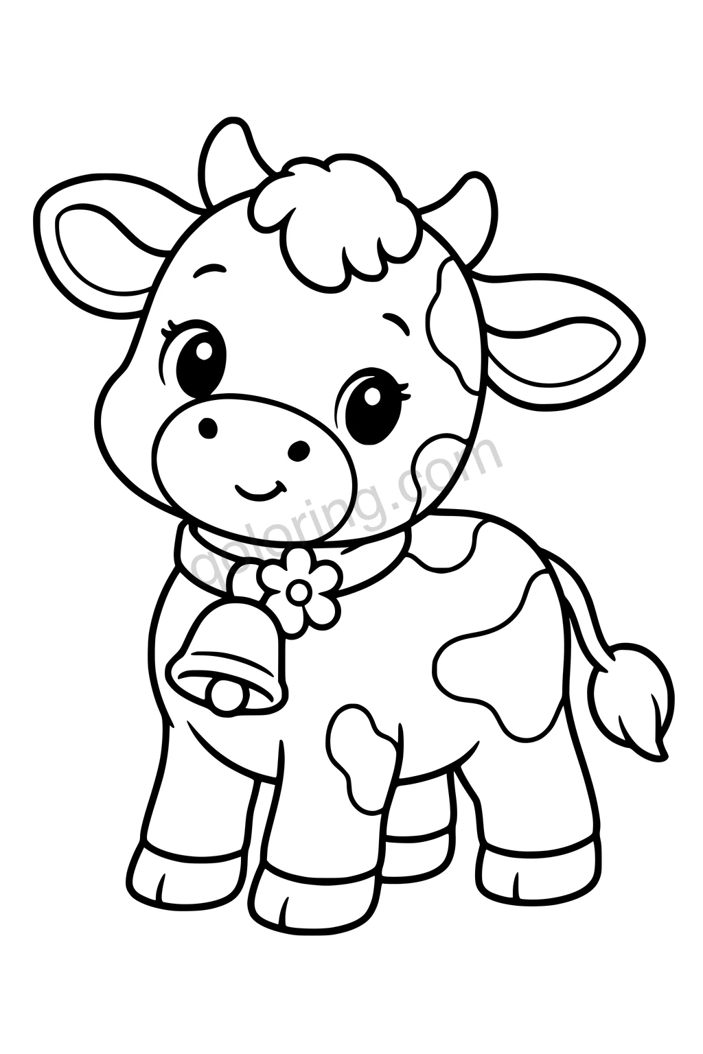 Black outline coloring page: Calf with a Daisy Bell.