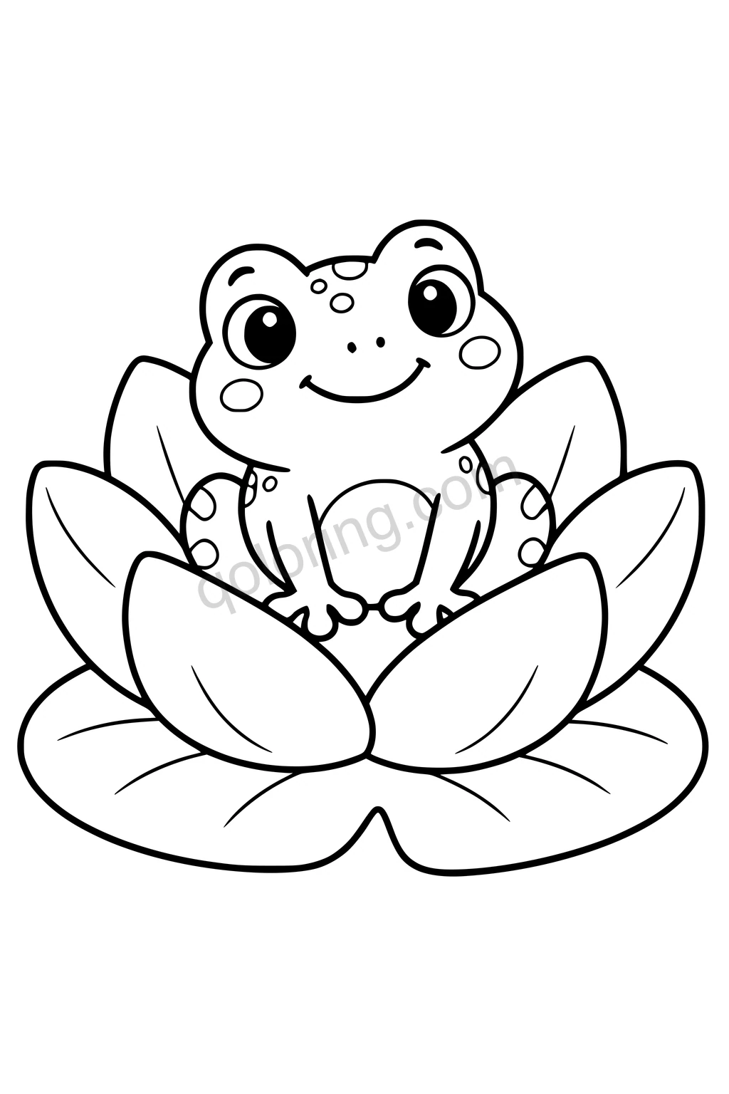 Black outline coloring page: Frog in a Lily Cup.