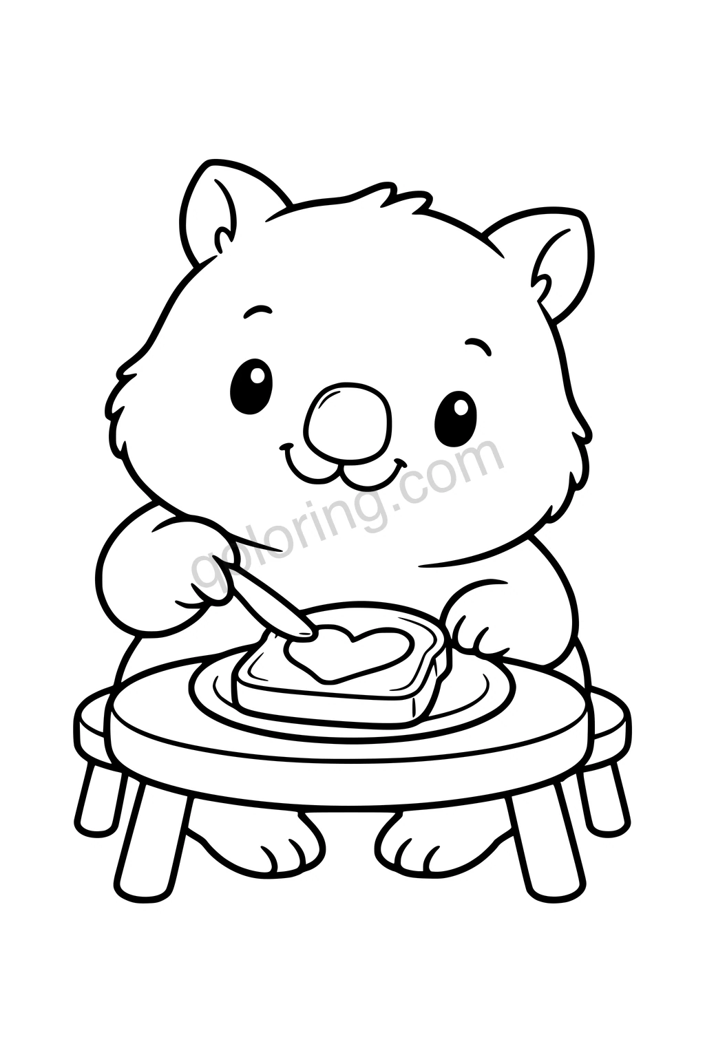 Black outline coloring page: Wombat and the Honey Toast.