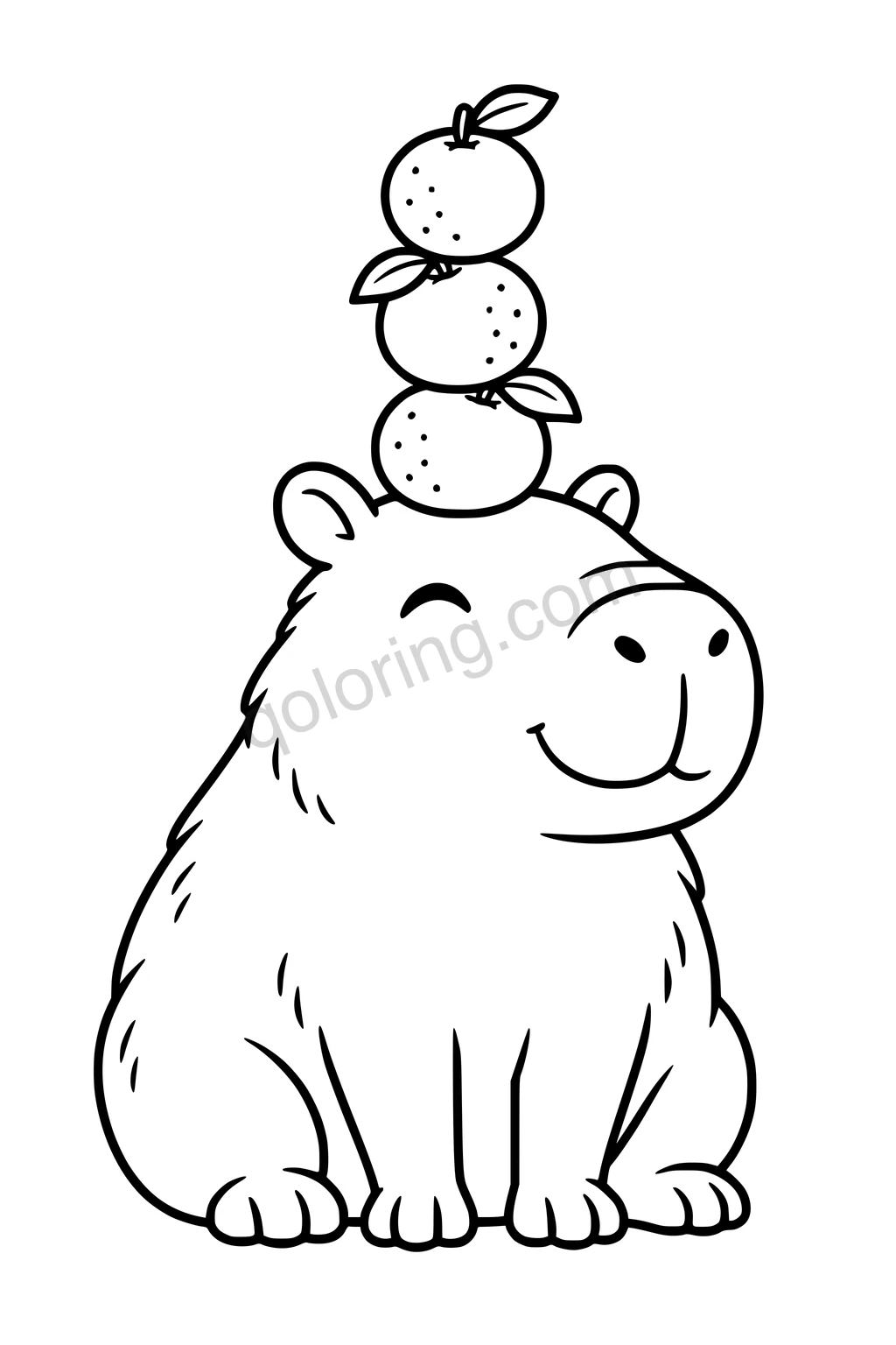 Black outline coloring page: Capybara with a Citrus Crown.
