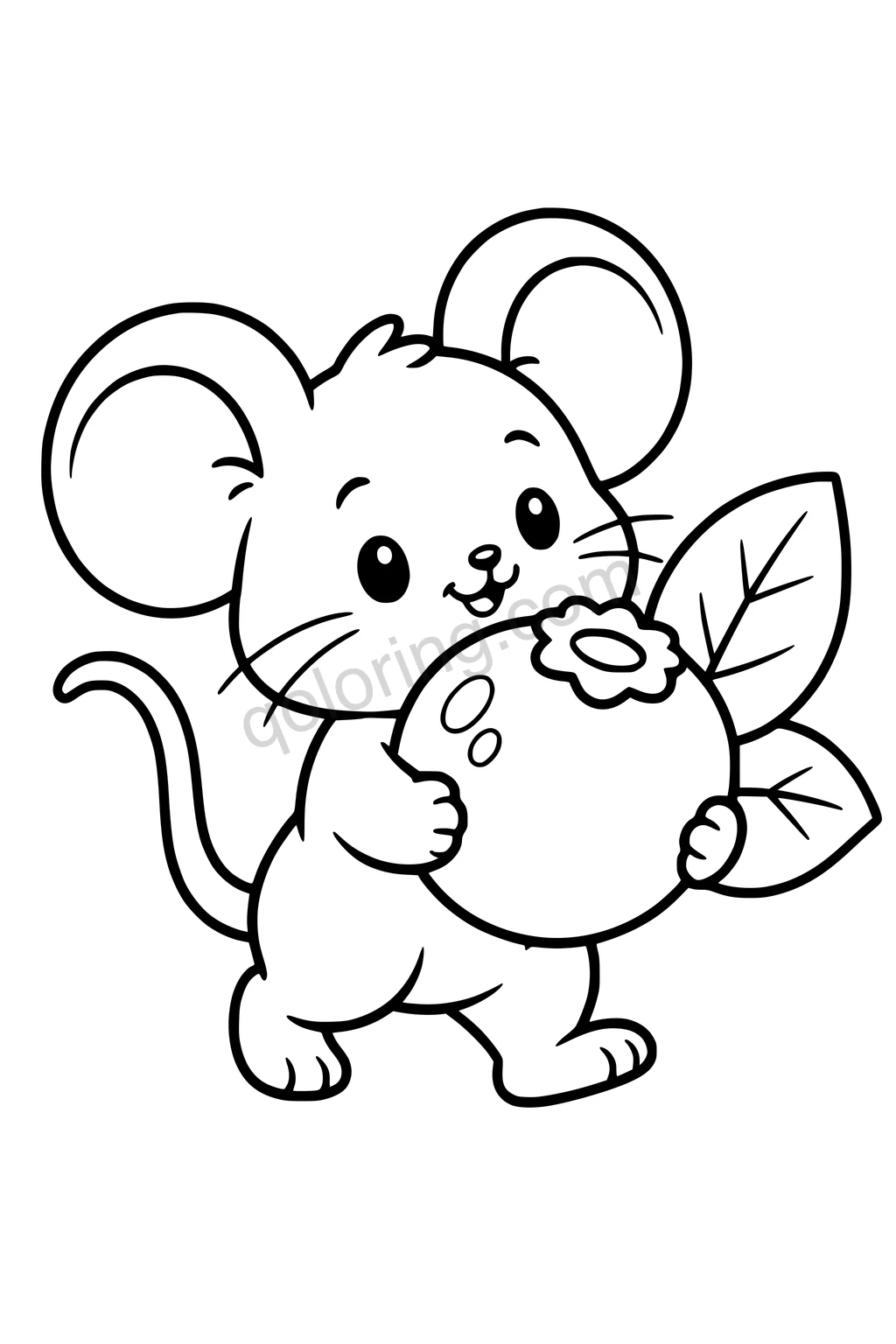 Black outline coloring page: Mouse Carrying a Blueberry.