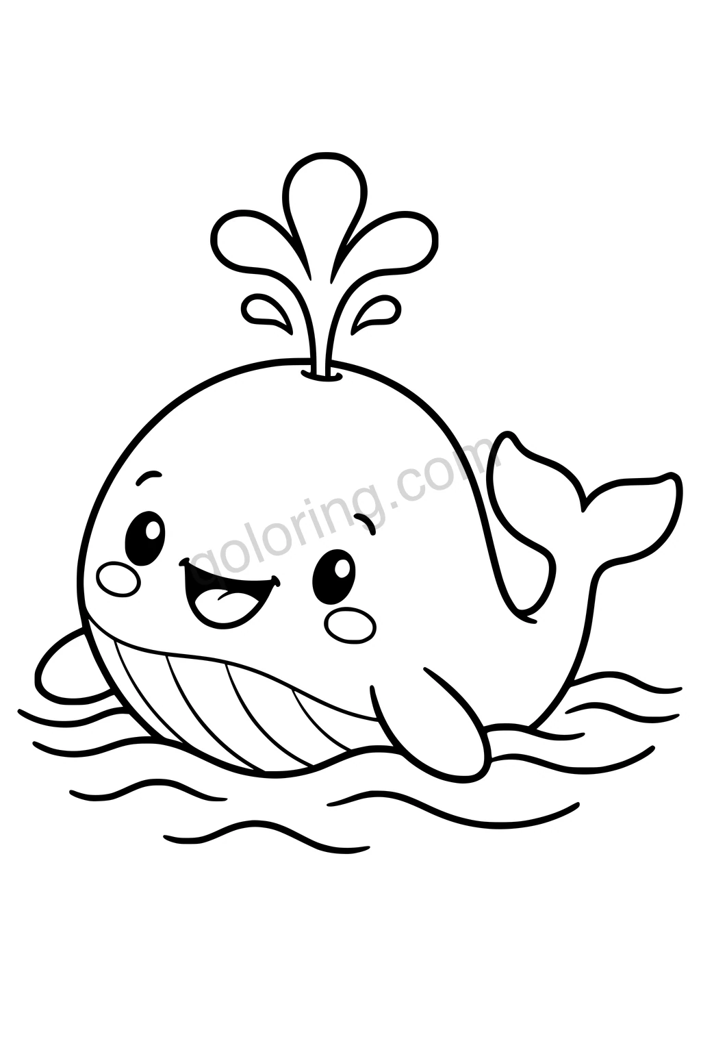 Black outline coloring page: Baby Whale with a Flower Spout.