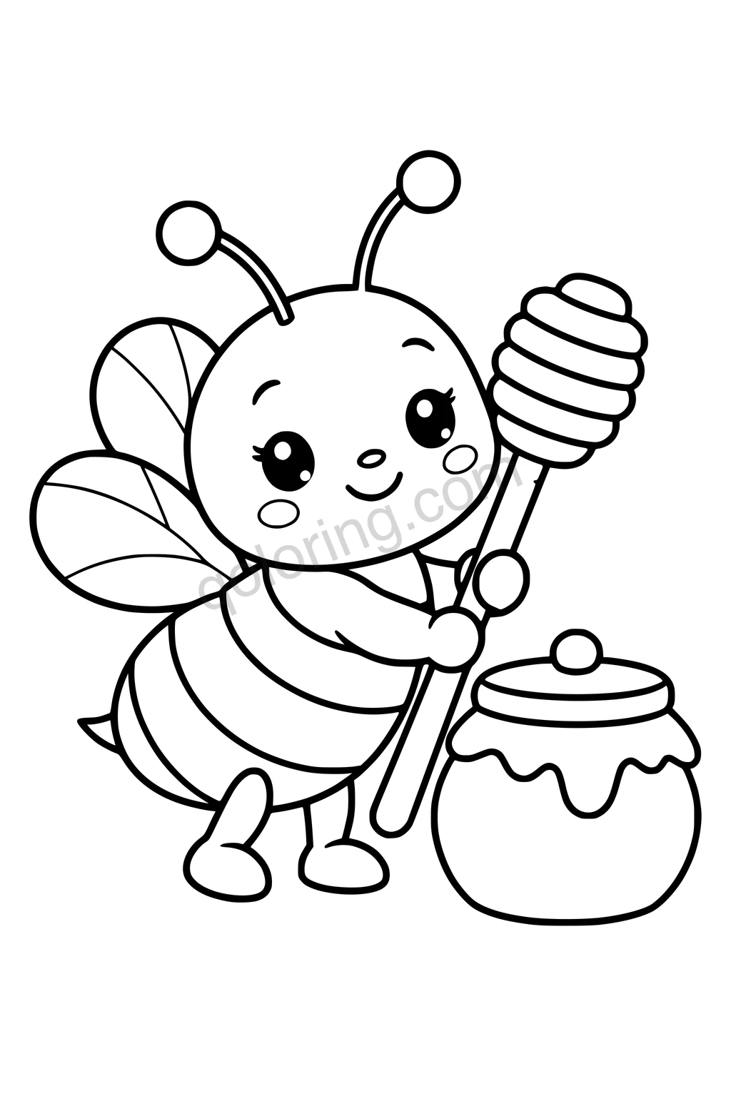 Black outline coloring page: Bumblebee with a Honey Dipper.